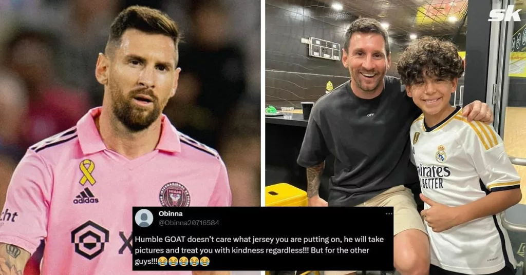 "Humble GOAT", "Even Madrid fans can't deny him" – Fans react as Lionel Messi poses alongside fan wearing a Real Madrid shirt